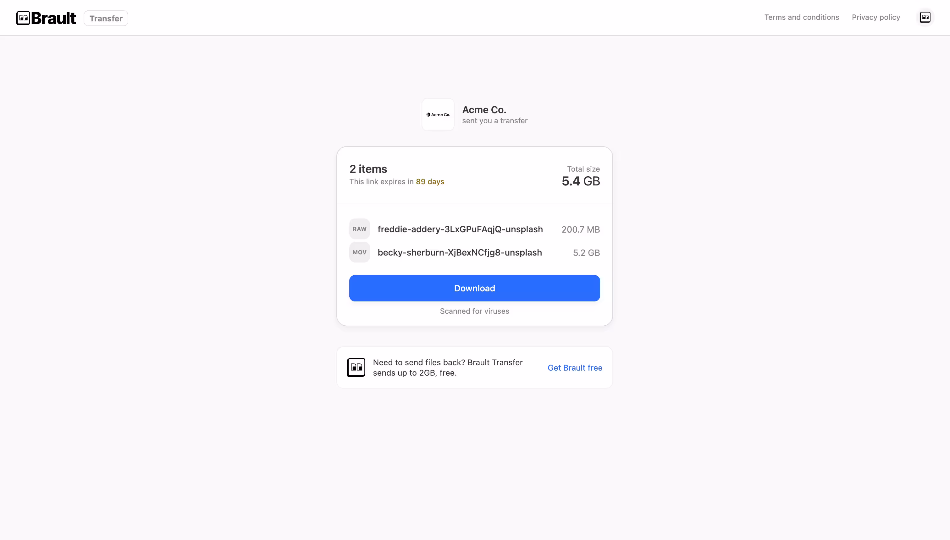 Brault: Transfer. Send large files under your own brand